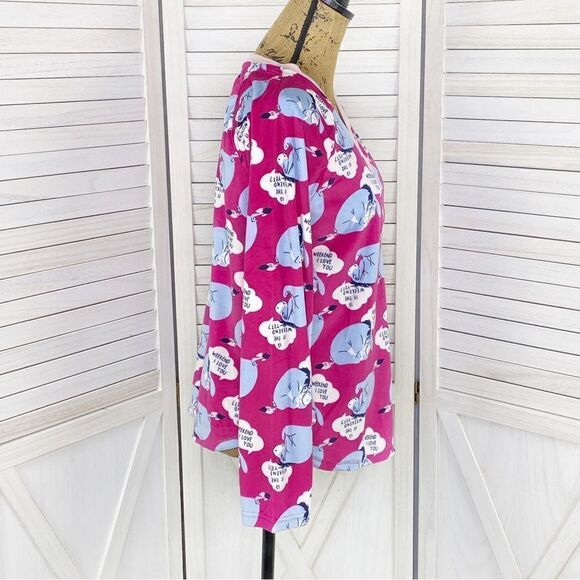 Disney Eeyore Veloure Lounge Sleep Shirt Pink Medium Long Sleeve Pullover - Picture 3 of 11